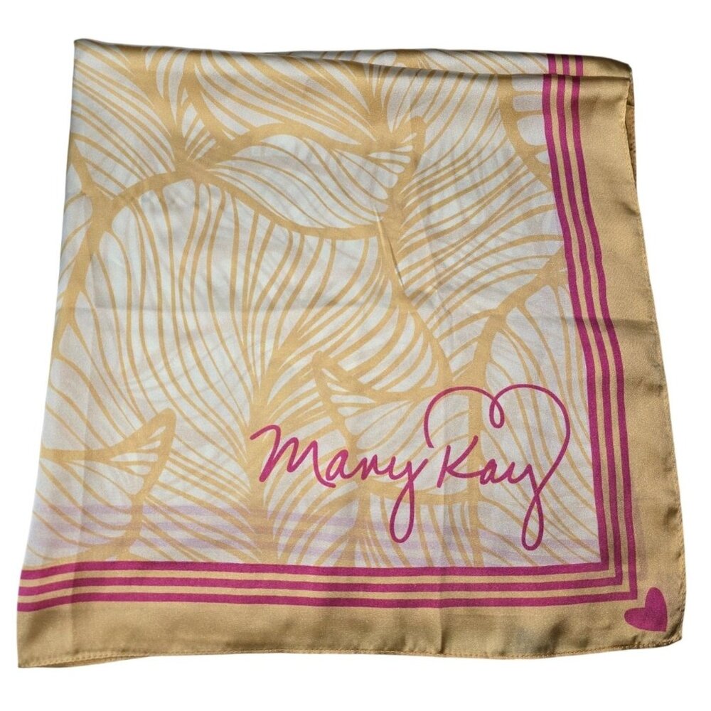 Vintage 90s Mary Kay Signature Peach‎ White Pink Scarf 28x28
